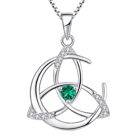 YL Celtic Necklace 925 Sterling Silver 12 Birthstones Cubic Zirconia Moon and Celtic Knot Pendant for Women Chain Length 45 + 3 cm, Silver, Cubic Zirconia
