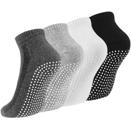 Newofview 4 Paar Stoppersocken für Damen Herren, Yoga Socken Antirutschsocken Rutschfeste Socken Grip Socken für Ballett, Pilates, Krankenhaus, Fitness (Baumwolle, Mehrfarbig B)
