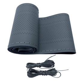 Carodi Leather Steering Wheel Cover, Breathable Non-Slip Design, Soft and Comfortable Feeling, Universal 15 Inch Auto Car Steering Wheel Stitch on Wrap（Size M, Gray）