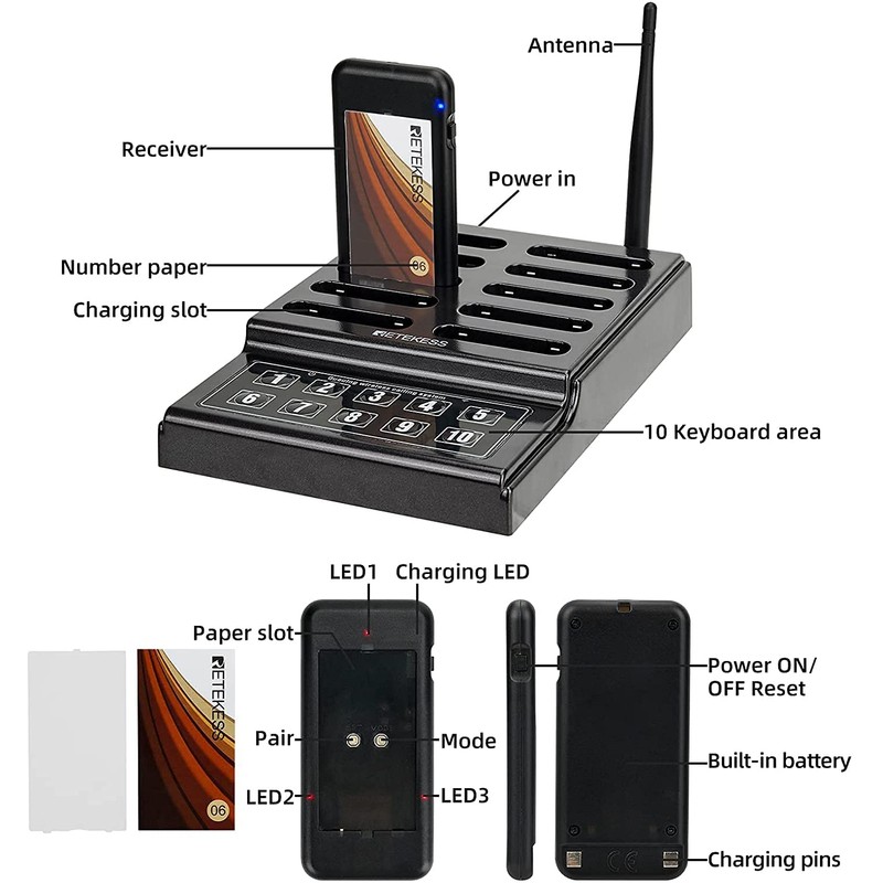 Retekess TD174 Restaurant Buzzer System, Restaurant Waiting Pager, Set with