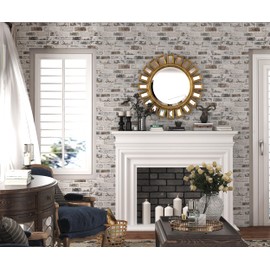 Brick Wallpaper Peel and Stick Wallpaper 17.3"x197" Grey and White 3D Brick Wallpaper Self Adhesive Vintage Wallpaper Removable Textured Contact Paper for Fireplace Kitchen Home Decoration Vinyl