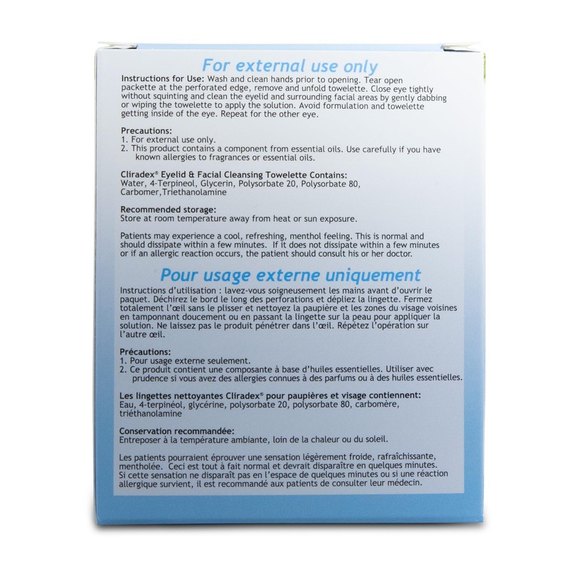 Cliradex Towelettes - Natural Face, Eyelash & Eyelid Cleanser -