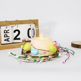 2 Pack Easter Egg Candle Rings Holder Wreaths Spring Egg and Pastel Pip Berry Candle Rings Candle Holder Mini Wreaths 4" Center for Easter Holiday Home Kitchen Table Centerpiece (Pastel)