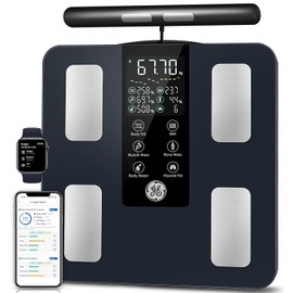 GE Scale for Body Weight and Fat, Digital 8-Electrode Smart Bathroom Scale 50 Measurements for BMI Muscle Mass Body Composition Analyzer Bluetooth Accurate Weighing Machine 180kg, 310mm Black