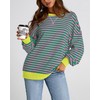 BTFBM Womens Oversized Striped Sweatshirt Crewneck Long Sleeve Pullover Top