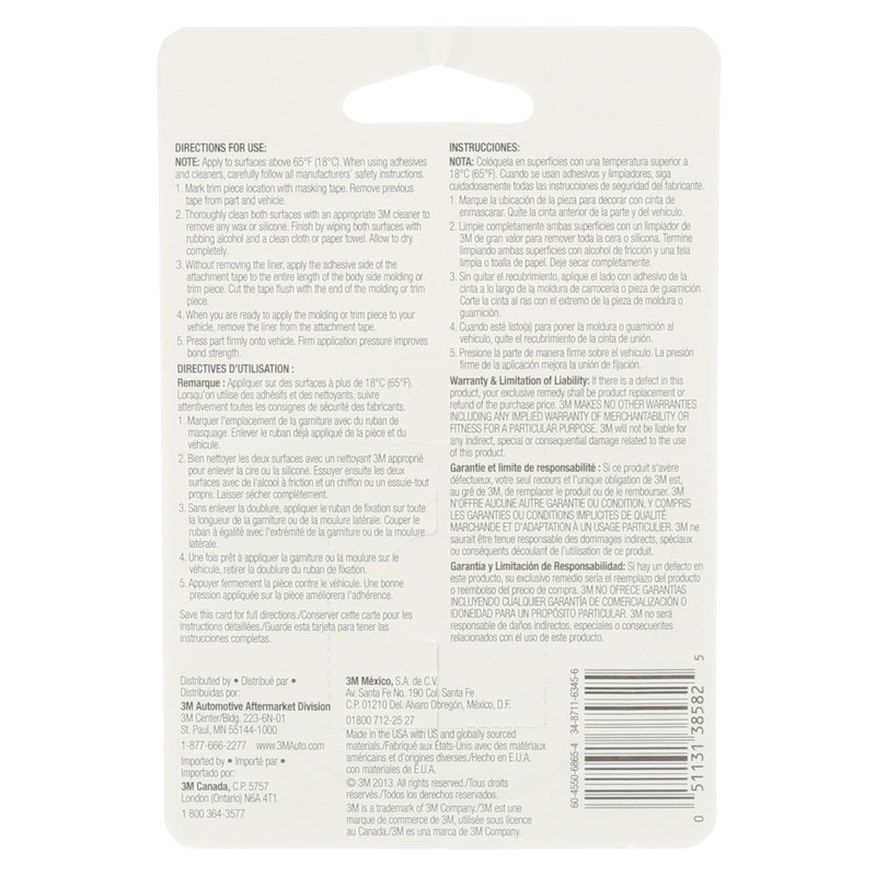 3M Auto Exterior Attachment Tape, 1/4 in x 5 ft,
