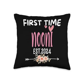 First Time NOONI Est.2024 Cute Flower Pregnancy Announcement Throw Pillow, 16x16, Multicolor