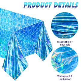 PHOGARY 2 Pcs Iridescent Ocean Wave Tablecloths, Sea Ocean Tablecloth Disposable Plastic Table Cloth Rectangle Water Wave Print Table Covers for Summer Birthday Pool Beach Party Decorations