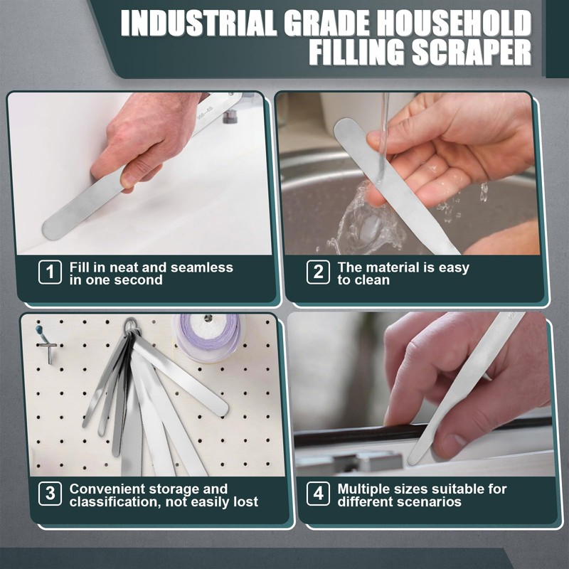 958-G01 7-Piece Caulking Spatula Tool Set, Stainless Steel Streamlined Squeegee