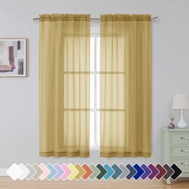 Simplebrand - Cortinas transparentes doradas de 63 pulgadas de largo, 2 paneles, bolsillo para barra, paneles de cortina transparentes para ventana, elegantes cortinas y cortinas para sala de estar,