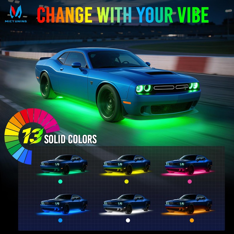 MICTUNING U8 RGB Underglow LED Light Bar, Dual Remote Control,