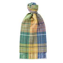 Glen Isla 100% Lambswool Classic Tweed Natural Green Yellow Emerald - Made In Scotland