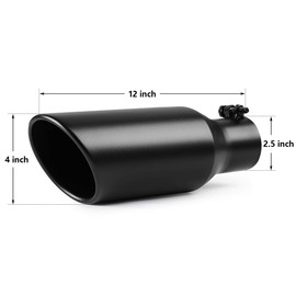 A-KARCK Exhaust Tip 2.5 Inch Inlet, 2.5" Inlet 4" Outlet 12" Long Black Coated Finish Muffler Tip For Truck Tailpipe, Stainless Steel Rolled Edge