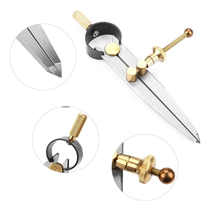 Professional Leather Compass, Adjustable Lockable Steel Wing Divider Rotating Scratch