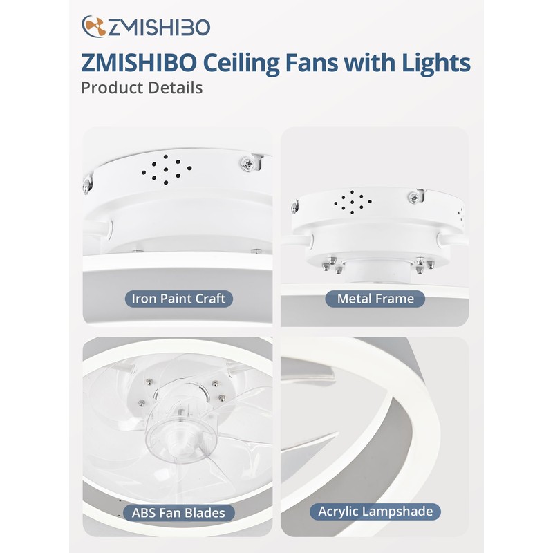 ZMISHIBO Low Profile Ceiling Fans with Lights and Remote, 13