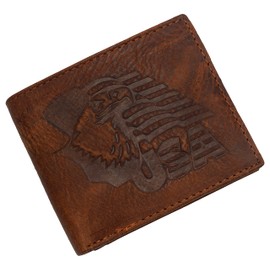 MARSHAL Real Genuine Leather RFID Blocking Wallets Mens Wallet Bifold Classic Engraved Logos (Eagle USA)