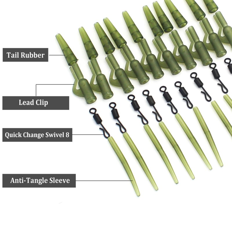 Elionless 40 Pcs Carp Fishing Kit, Anti Tangle Sleeves Tail
