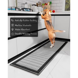 PADOOR Kitchen Mats for Floor, Kitchen Rugs Non Slip Washable, Rubber Backed Kitchen Runner Super Absorbent Long Kitchen Floor Mat Sink Rug, 20”x70” Black