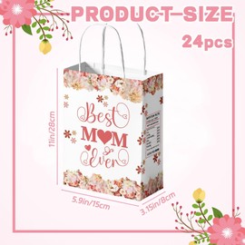 24 Pcs Mother's Gift Bags Happy Mother's Day Candy Bags with Handles Purple Floral Design Paper Gift Pouch for Women Valentine Anniversary Birthday Party Goodies Treat Box 3.1×5.9×11 Inch