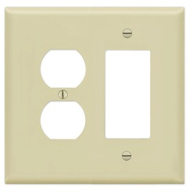 2 Gang Combo Thermoset Beige Plastic Wall Plate - (1) Decora - GFCI - Rocker Style with (1) Duplex Outlet - Combination Light Switch Plate Cover, Ivory, UL Listed, 4.5 x 4.5 Inches