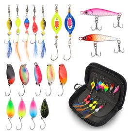 DXLing Pack of 18 Spoons Trout UV-Active Trout Bait Blinker Classic Spoon Twist Spoons Artificial Fishing Bait with Bag Twist Trout Spoon Set Trout Bait 1.5g/2.5g/3.5g/3.8g/7g
