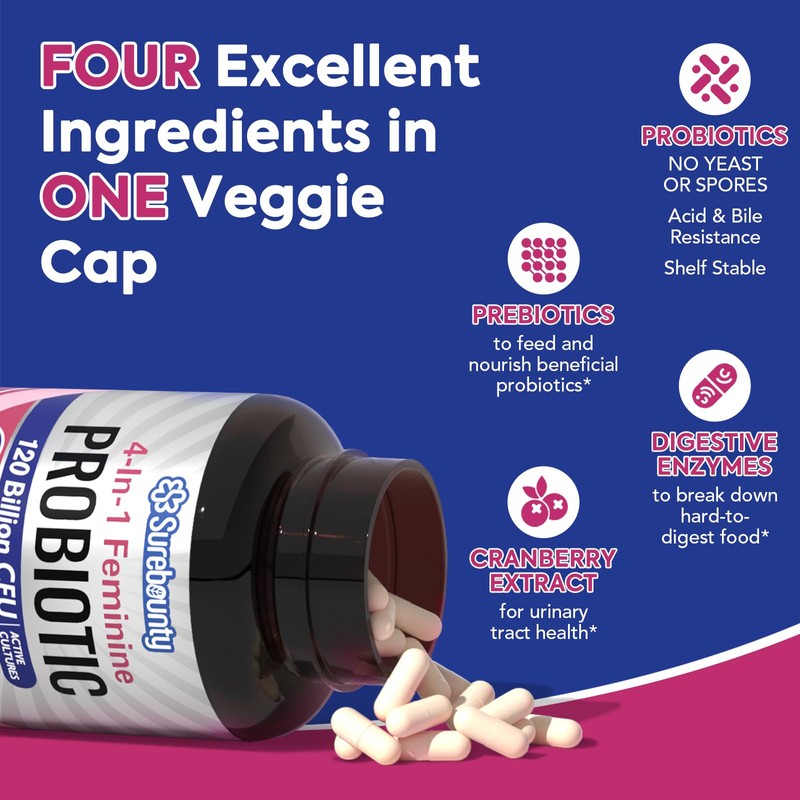 Surebounty Probiotics for Women, 120 Billion CFU 34 Strains, Prebiotics,