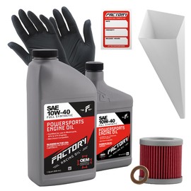 Factory Racing Parts Oil Change Kit compatible with Suzuki LT-R450 Quadracer – Includes 1.5 Quarts of 10W-40 Full Synthetic Oil, 1 Filter, 1 Crush Washer, 1 Funnel, 1 Oil Change Reminder Sticker