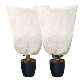 Winter Protection for Plants, Pack of 2, Large Frost Protection Protective Cover Plant Bag for Pot Plants, 80 x 100 cm, Tear-Resistant, Breathable, Beige Plant Protection, Winter with Drawstring,