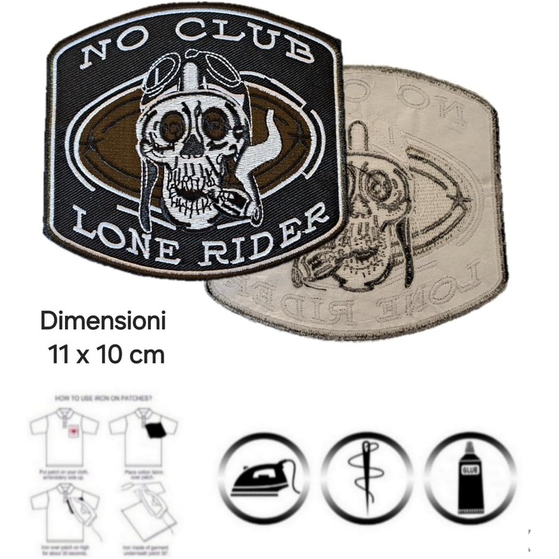 Skull No Club Lone Rider Biker Patch Sew on or