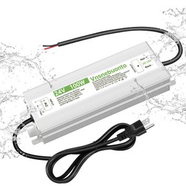 24V Power Supply 100W, 90-250V AC to 24V DC 4.2A Converter, IP67 Waterproof LED Driver, 24 Volt Low Voltage Transformer, Adapter with 3 Pin Plug for LED Light, Outdoor Indoor Use