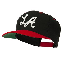 e4Hats.com LA Embroidered Snapback Cap - Black Red OSFM