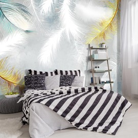 YIHWM -Gold Modern Feather Fabric Wallpaper Living Room Bedroom Bathroom Large Wall Mural- 137"x96"（ not Peel and Stick）