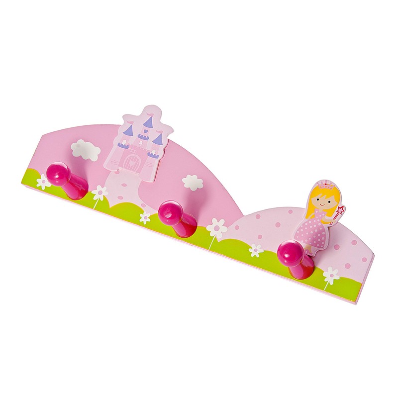 Mousehouse Gifts Children's Pink Princess Triple Wooden Coat Hooks Wall
