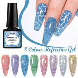 Four Lily Reflective Glitter Gel Polish Set, 8 Colors Gel Nail Polish Set Nails Gel Blue Pink Purple Gold Soak Off Uv Led Gel Nail Polish Kit Nail Gift for Her