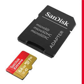 SanDisk 64GB Extreme microSDXC card +SD adapter, microSD card for smartphones, action cameras, drones, V30, up to 170 MB/s, SanDisk QuickFlow Technology, RescuePro Deluxe, UHS-I, 4k, V30, A2, C10, U3