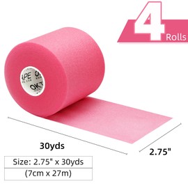 OK TAPE Pre Wrap Tape (4-Rolls, 120 Yards) - Athletic Foam Underwrap for Sports, Protect for Ankles Wrists Hands and Knees, 2.75 Inches - Pink