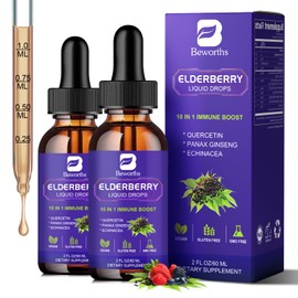B BEWORTHS 2 Pack Elderberry Syrup, Black Elderberry Drops with Quercetin, Panax Ginseng, Vitamin C and Zinc, Sambucus Elderberry Syrup Liquid for Immune Support, Vegan, Non-GMO & Gluten Free