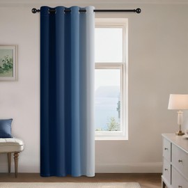 Yakamok - Cortina degradada de color azul a blanco grisáceo para recámara, bloqueo de luz, aislamiento térmico, cortina de ventana para sala de estar (1 panel, 52 x 84 pulgadas)