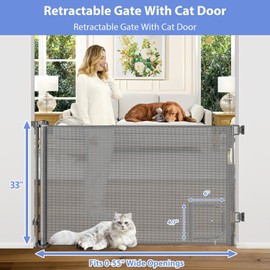 Retractable Dog Gate with Cat Door 55" Wide Retractable Pet Gate with Cat Door Mesh Dog Gate Retractable Baby Gates for Doorway Retractable Puppy Gate for The House Retractable Outdoor Gate for Deck
