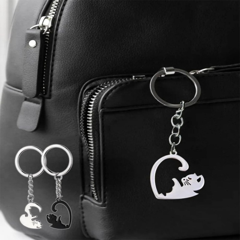 LKCCTK Pair Keychain, Couple Keyring, Cat, Heart Shape, Cute, Fashionable,
