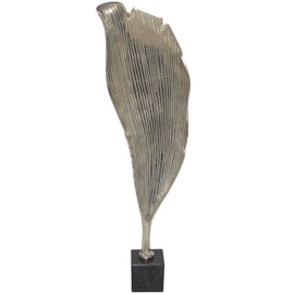 Deco 79 Aluminum Metal Abstract Decorative Sculpture Textured Leaf Home Decor Statue with Black Marble Base, Accent Figurine 11" x 4" x 36", Silver