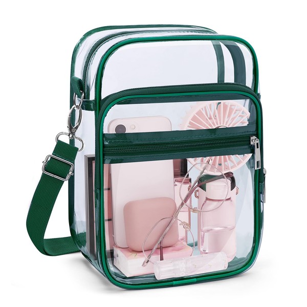 Blvornl Clear Crossbody Bag with Adjustable Shoulder Strap, Dark Green-large