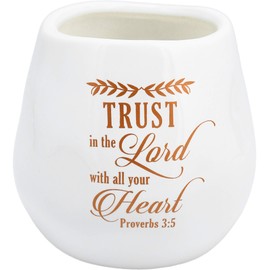 Pavilion - Trust In The Lord With All Your Heart Proverbs 3:5 - 8 Oz 100% Soy Wax Candle With Cotton Wick In Stoneware Vessel - Fresh Cotton Serenity Scent