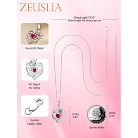 Rose Kette Halskette Silber 925 Juli Geburtsstein Rubin Anhänger Blume Herz Schmuck Geschenke für Damen Frauen