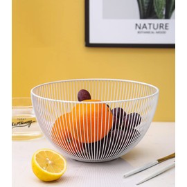 NORHOR Metal Fruit Basket, Iron Wire Fruit Basket, Fruit Bowls, Fruit and Vegetable Storage Basket with Wave Shape Design for Kitchen- Decorative Countertop Centerpiece (White straight)