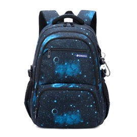 Amythe School Backpack Boys Teenager School Bag School Bag with Trolley Straps 16 Inch Waterproof Daypack Large Nylon Casual Kids Backpack 3-9th Class for School and Travel, Blue starry sky,