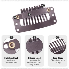 Richintol Wig Clips,32mm 9-Teeth I-Shape Extension Snap Clips for DIY Hair Sewing (10Pcs,Brown)