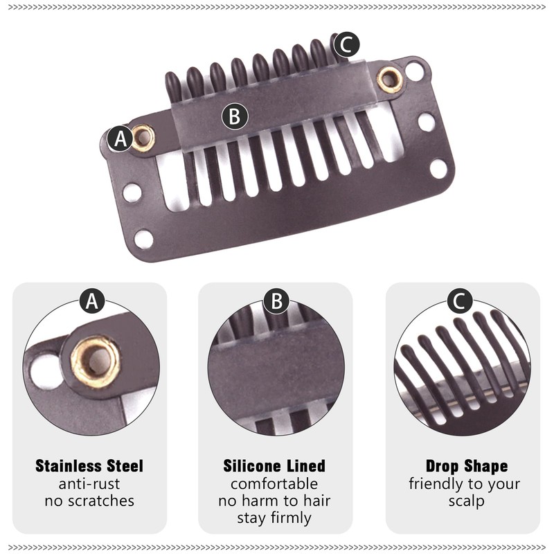 Richintol Wig Clips,32mm 9-Teeth I-Shape Extension Snap Clips for DIY