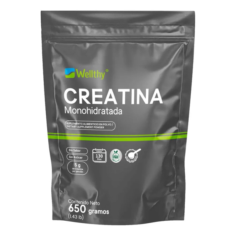 Creatina Monohidratada 650 Gr Wellthy 130 Porciones Sabor Sin Sabor