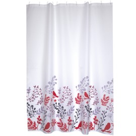 MSV Cotexsa by Premium Anti-Schimmel Textil Duschvorhang - Anti-Bakteriell, waschbar, 100% wasserdicht, mit 12 Duschvorhangringen - Polyester, „Vögel“ Weiß 180x200cm – Made in Spa